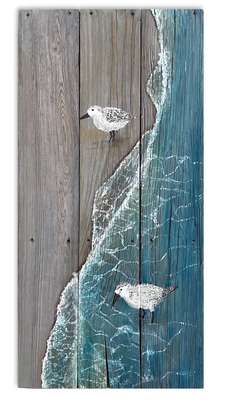 Sandpipers in Surf Acrylic on Wood
