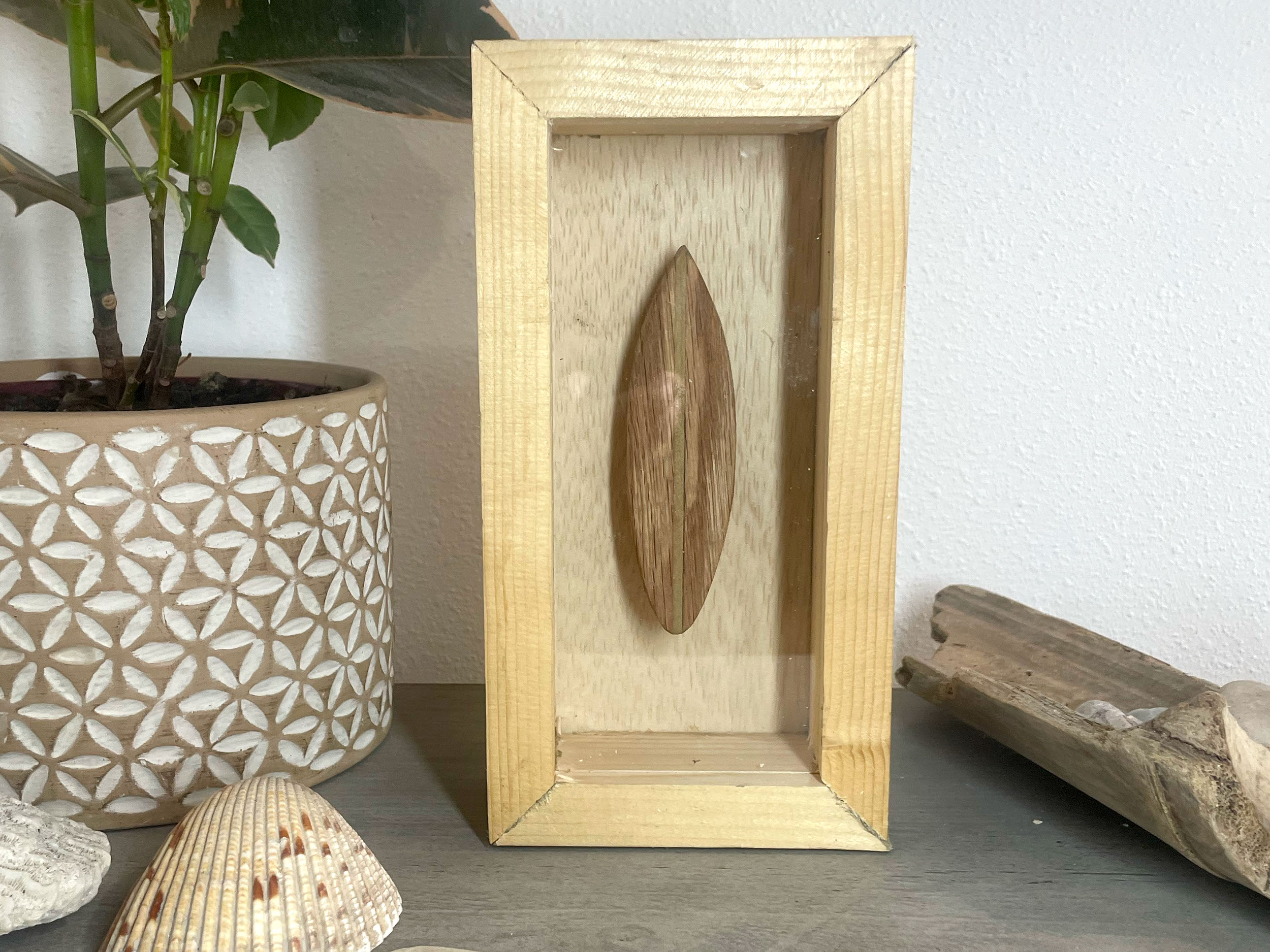 Handcarved Short Board in Shadowbox by Dan Putnam